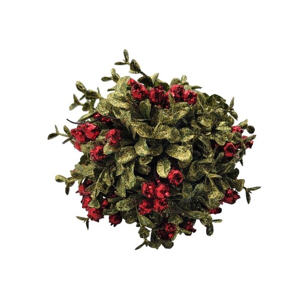 KISSING Christmas Mistletoe Red Gold Green Embellishments Ornament - Picture 2 of 2